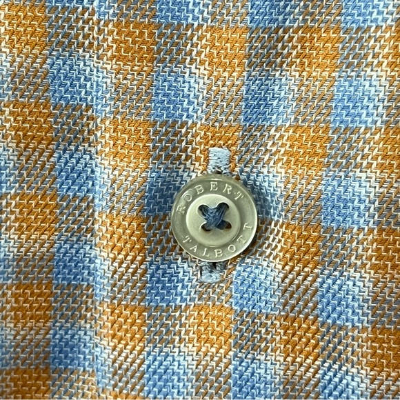 Robert Talbott Dress Shirt Mens XL Orange Blue Plaid Button Up 17-17.5 32/33 - Picture 7 of 12